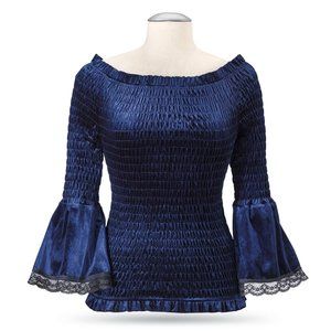 PYRAMID COLLECTION Indigo Velvet Smocked Top sz L/XL